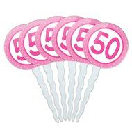 Set of 6 Cupcake Picks Toppers Decoration Birthday Party Pink Dots - 21 Twenty One N34