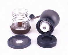 Manual Coffee Grinder with Ceramic Burr, Glass Jar and Storage Lid in Black N2