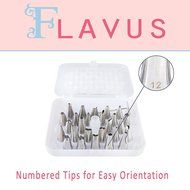Flavus Cake/Cupcake Decorating Tip Set - professional 28 piece numbered icing tips kit with a FREE BONUS, a coupler... N9