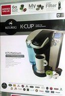 Keurig K75 Platinum Single-Cup Home-Brewing System with Water Filter Kit, 60 K-Cup Packs, and Reuseable Keurig...