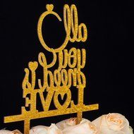 LOVENJOY with Gift Box All You Need is Love Monogram Wedding Engagement Cake Topper Gold Glitter, 6-inch N11