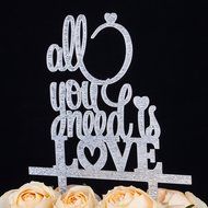 LOVENJOY with Gift Box All You Need is Love Monogram Wedding Engagement Cake Topper Gold Glitter, 6-inch N13