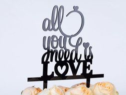 LOVENJOY with Gift Box All You Need is Love Monogram Wedding Engagement Cake Topper Gold Glitter, 6-inch N14