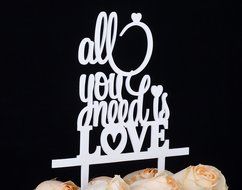 LOVENJOY with Gift Box All You Need is Love Monogram Wedding Engagement Cake Topper Gold Glitter, 6-inch N15