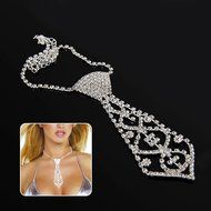 Charm Fashion Bling Glitter Rhinestone Neck Tie Necklace for Prom Ball Party