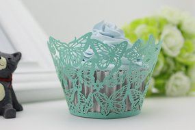 Finex&reg; 100pcs *Butterfly* Wedding Cupcake Liner Wrappers Muffin Wrapper Paper Baking Party Decoration (Blue) N23