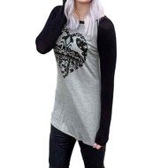 T-Shirt,Laimeng Women Cotton Blend O-Neck Long Sleeve Letter Printed Striped Splicing O-Neck T-Shirt (XL, Gray) N2