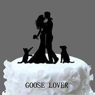 GOOSE LOVER(TM) Bride And Groom Silhouette Wedding Cake Topper With Dog And Cat, Acrylic Wedding Cake Topper,... N16
