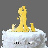 GOOSE LOVER(TM) Bride And Groom Silhouette Wedding Cake Topper With Dog And Cat, Acrylic Wedding Cake Topper,... N19
