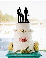 Family Silhouette Wedding Cake Topper with Girl, Bride and Groom Cake Topper