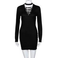 Women Dress,Haoricu Feminine Fashion Bandage Sexy Long Sleeve Dress Casual Straight Dress N5