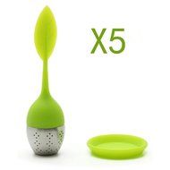 Tea Infuser Leaf Strainer Handle with Steel Ball Silicone Leaf Green (1) N6