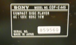 Sony CDP-C445 Compact Disc Player 5 Disc Changer N5