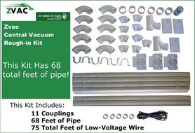Central Vacuum Installation Kit For All Homes Rough-in Built-In CVac 3 Inlet Kit With Pipe by Zvac with 48 Foot... N9