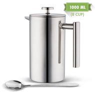 Double Wall Tea & Coffee Brewer | Stainless Steel Coffee Pot & Maker - French Press 1 Liter 34 Oz Coffee Pot with... N12