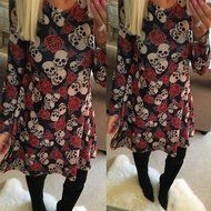 Mini Dress,Morecome Women Halloween Skull Rose Print Long Sleeve Party Swing Mini Dress N4