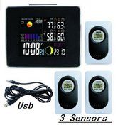 RF Wireless Weather Station with Backlight Indoor Outdoor Temperature Humidity Weather Forecast 3 Sensors Black N4