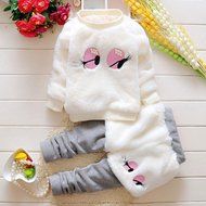 Clothes Set ,BeautyVan Baby Infant Girls Cartoon Woolen Fur Winter Warm Set Thick Coat +Pants Clothes (3T, White) N13