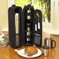Picnic at Ascot - Deluxe Vienna Travel Coffee Tote for 2 Including Stainless Vacuum Flask, Cups, Creamer and Teaspoons N5