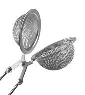 Round Double-Mesh Stainless Steel Tea Infuser Stir Wand, w/ Jointed Clip Clamp Handle N3