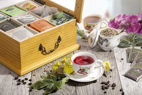 Wooden Tea Box, Tea Storage, Gourmet Tea Bag Organizer &amp; Holder, Clear Lid, 9 Compartment, 180+ Bags N3