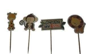 Bilipala 24 Count Zoo Animal Cupcake Toppers Picks, Puffy Picks, Cake &amp; Party Decoration N3