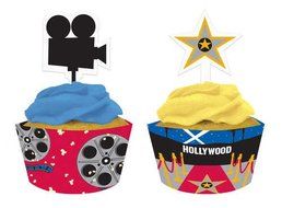 Creative Converting Reel Hollywood Cupcake Pick Decorations with Matching Baking Cup Wrappers, 12 Count