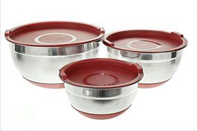 Taggart Essentials 3 Piece Stainless Steel Mixing Bowl Set with Lids, Non Slip Silicone Bottoms N2