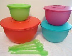 Impressions 4pc Mixing Salad Bowl Set Fruit Colors &amp; Bonus Serving Spoons