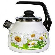 Daisies Enamel Tea Kettle with Whistle White