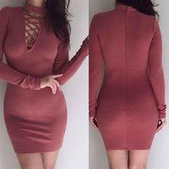 Women Dress,Haoricu Feminine Fashion Bandage Sexy Long Sleeve Dress Casual Straight Dress N9
