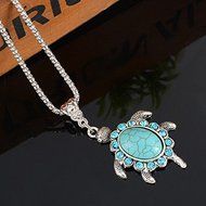 1PC Women Boho Turquoise Rhinestone Turtle Pendant Necklace
