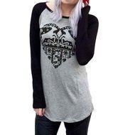 T-Shirt,Laimeng Women Cotton Blend O-Neck Long Sleeve Letter Printed Striped Splicing O-Neck T-Shirt (XL, Gray) N6