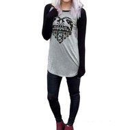 T-Shirt,Laimeng Women Cotton Blend O-Neck Long Sleeve Letter Printed Striped Splicing O-Neck T-Shirt (XL, Gray) N7