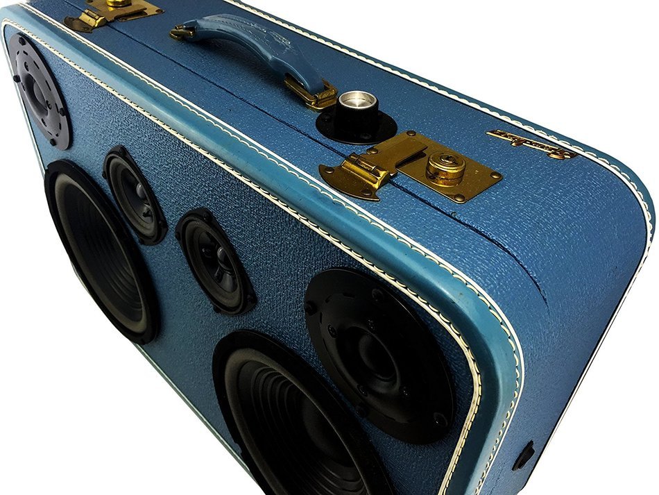 Sky Blue Fan-Line 1960's Era Vintage Portable Bluetooth Suitcase Boombox N2