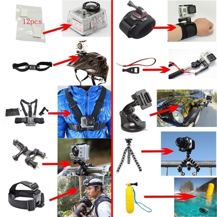 YFY 50-In-1 Basic Outdoor Sports Accessories Kit for GoPro Hero Cameras,SJ Cam, Xiaomi Yi,Sport Acion Camera N6