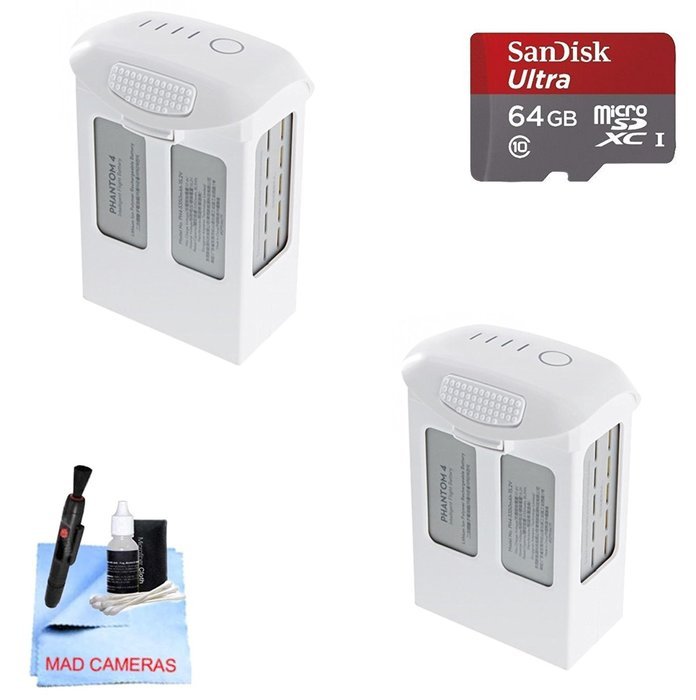 DJI Phantom 4 Battery Power Kit - Includes 2 Intellegent In Flight Batteries + 1 64GB SD Memory Card