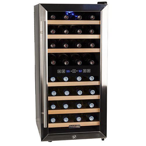 Koldfront 32 Bottle Free Standing Dual Zone Wine Cooler - Black and Stainless Steel N4
