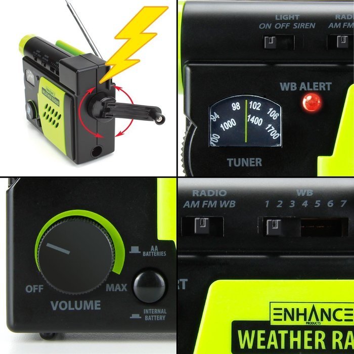 ENHANCE Emergency Radio with Hand Crank , USB Charging , Flashlight and AM/FM/WB Modes - Perfect for Earthquakes... N5
