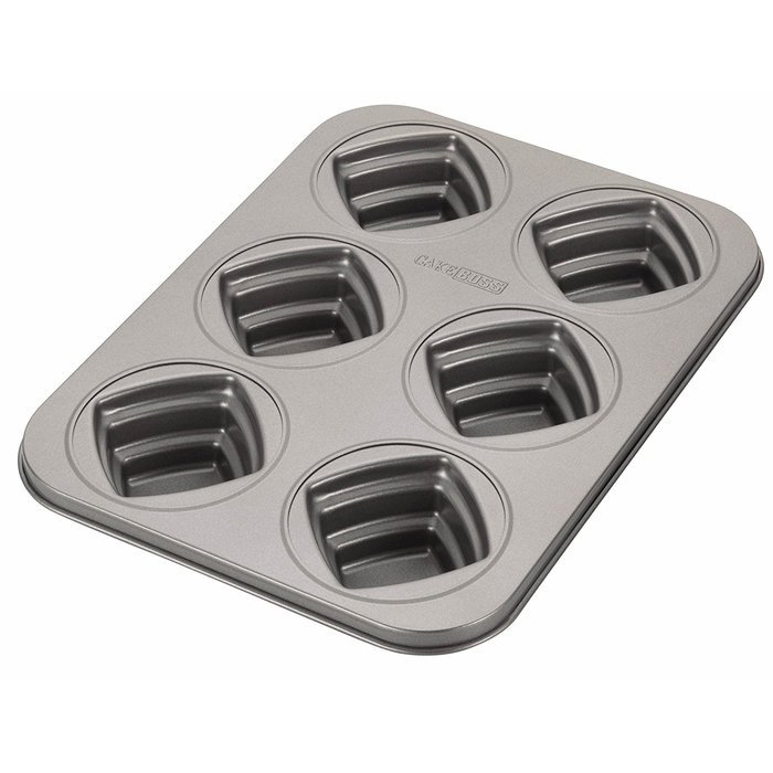 Heavy-Duty Carbon Steel Square Cakelette Pan, Non-Stick, 6 Cup, Gray