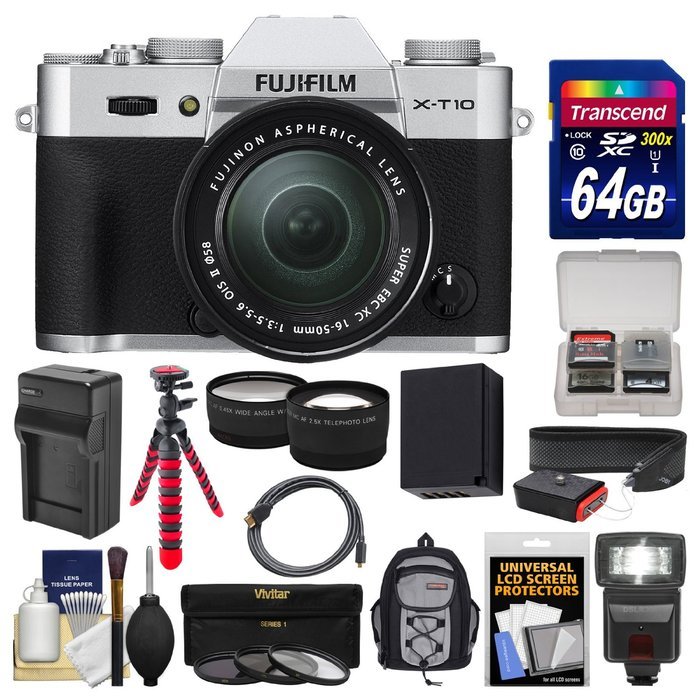 Fujifilm X-T10 Digital Camera & 18-55mm XF Lens (Black) with 64GB Card + Backpack + Flash + Battery & Charger... N2