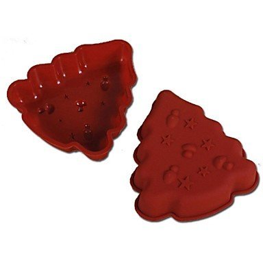 BST Cake Pan Stars and Mushrooms Decorated Christmas Tree Shape Cake Mould, Silicone Material, Random Color