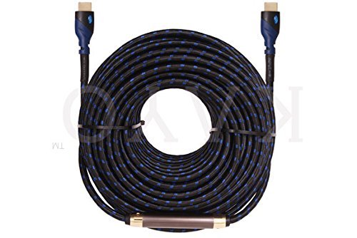 KAYO Hi-Speed HDMI1.4 Cable 100 FT with SIGNAL BOOSTER/Cable Tie/USB Charger/ Blue, Black Sleeve/ Supports Ethernet...