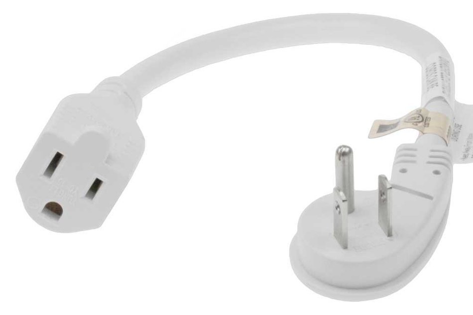 SF Cable, 2ft Ultra Low Profile Angle NEMA 5-15P to 5-15R with 24 inches 16/3 AWG SJT N5