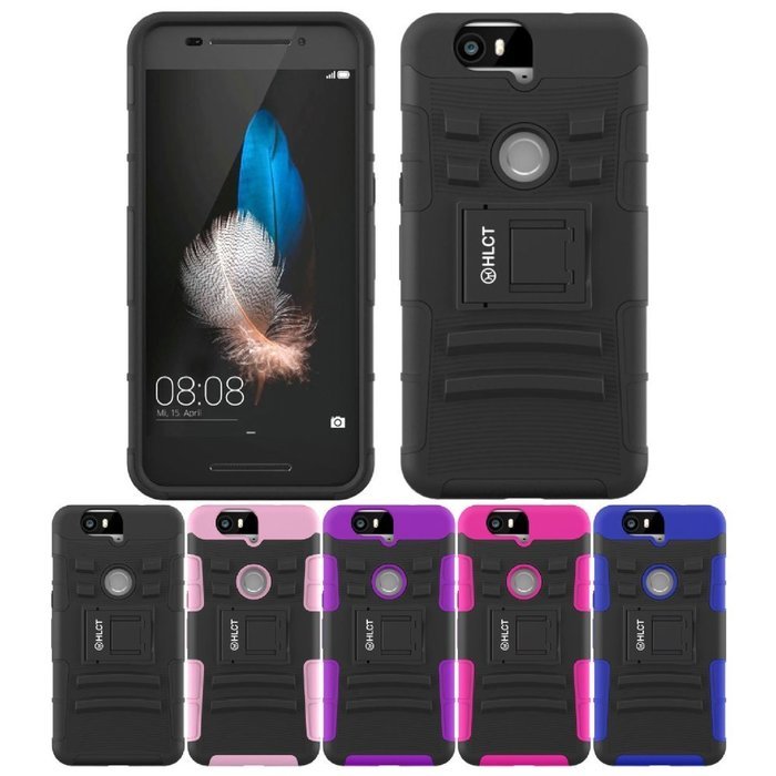 Google Nexus 6P Case, HLCT Rugged Shock Proof Dual-Layer PC and Soft Silicone Case With Built-In Kickstand for... N22