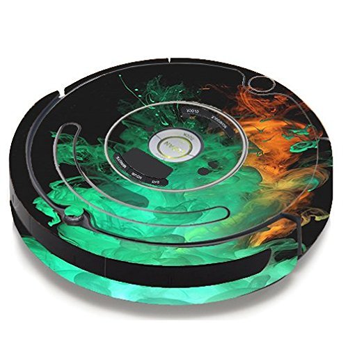 Skin Decal Vinyl Wrap For IRobot Roomba 650 655 Vacuum / Orange Green Smoke