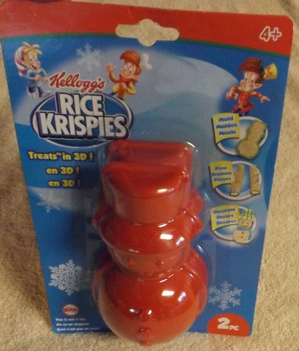 Kellogg's RICE KRISPIES Mold 5 1/4" Tall CHRISTMAS SNOWMAN Treats in 3D! (Pack of 2) N3