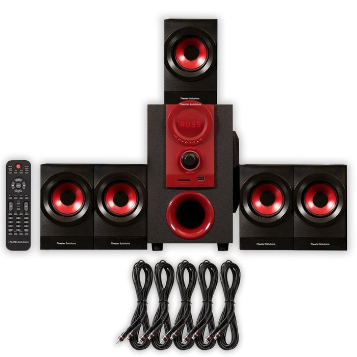 Theater Solutions TS521 Home Theater 5.1 Speaker System Powered and 5 Extension Cables