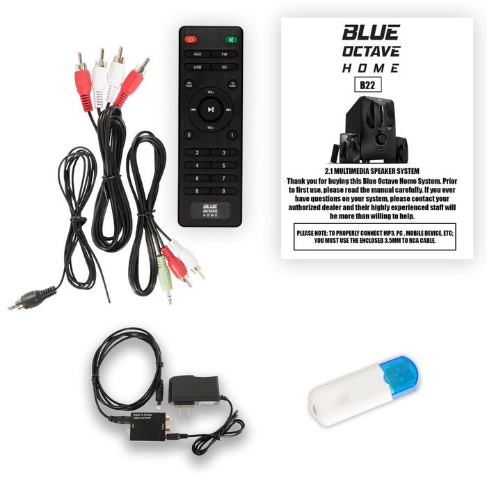 Blue Octave B22 Home 2.1 Powered Speaker System with FM Tuner Bluetooth and Optical Input