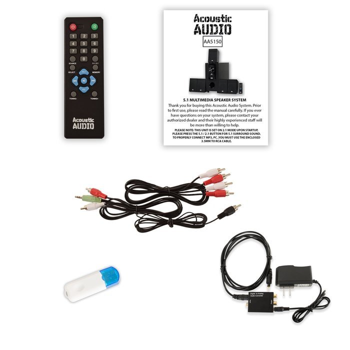 Acoustic Audio AA5150 Home Theater 5.1 Speaker System with USB Bluetooth Optical Input and FM Tuner